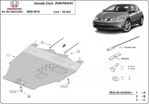 Protection sous moteur et de la boîte de vitesse Honda Civic (hayon)