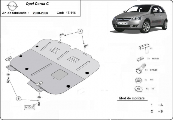 Protection sous moteur et de la boîte de vitesse Opel Corsa C