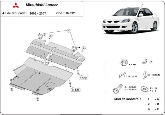 Protection sous moteur et de la boîte de vitesse Mitsubishi Lancer