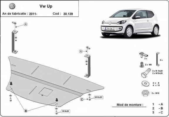 Protection sous moteur et de la boîte de vitesse VW Up