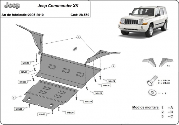Protection sous moteur et de la boîte de vitesse Jeep Commander