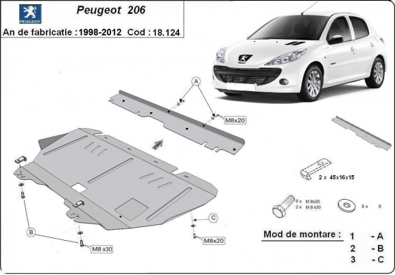 Protection sous moteur et de la boîte de vitesse Peugeot 206