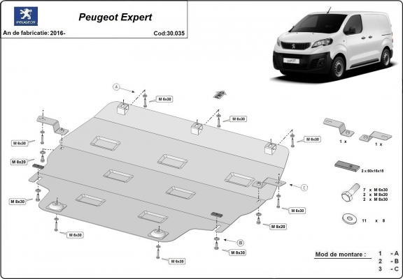 Protection sous moteur et de la boîte de vitesse Peugeot Expert - traverse avec couvercle en plastique
