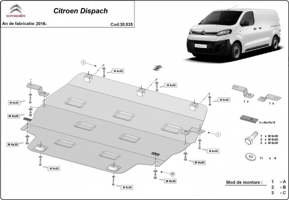 Protection sous moteur et de la boîte de vitesse Citroen Dispatch