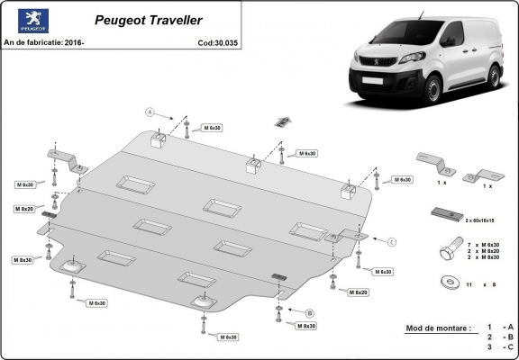 Protection sous moteur et de la boîte de vitesse Peugeot Traveller