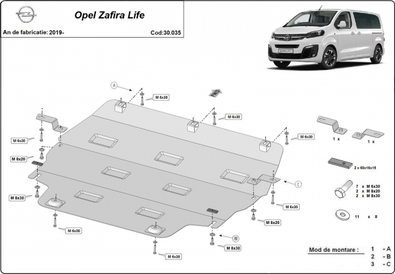 Protection sous moteur et de la boîte de vitesse Opel Zafira Life