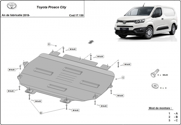 Protection sous moteur et de la boîte de vitesse Toyota Proace City