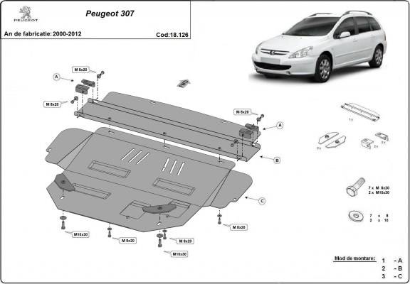 Protection sous moteur et de la boîte de vitesse Peugeot 307