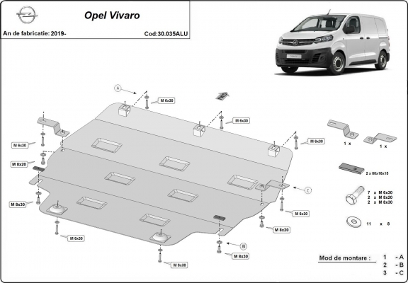 Protection sous moteur et de la boîte de vitesse Opel Vivaro - Aluminium 