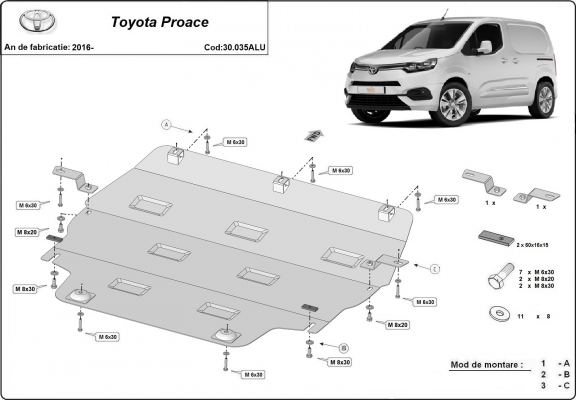 Protection sous moteur et de la boîte de vitesse Toyota Proace - Aluminium 