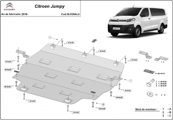 Protection sous moteur et de la boîte de vitesse Citroen Jumpy - Aluminium 