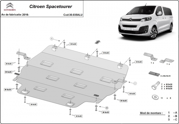 Protection sous moteur et de la boîte de vitesse Citroen Spacetourer - Aluminium 