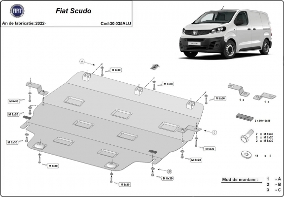 Protection sous moteur et de la boîte de vitesse Fiat Scudo - Aluminium 