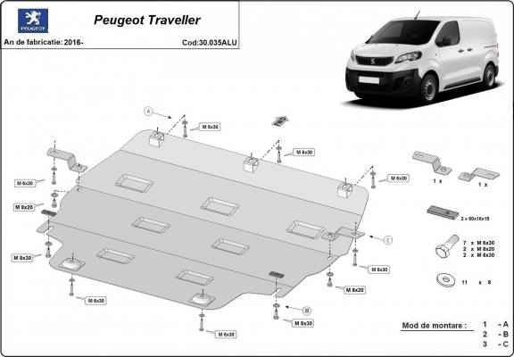 Protection sous moteur et de la boîte de vitesse Peugeot Traveller - Aluminium 