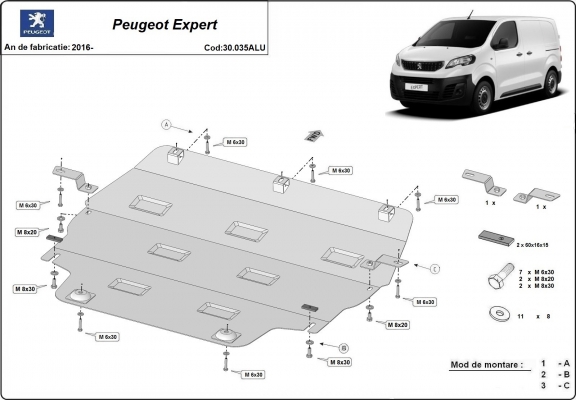 Protection sous moteur et de la boîte de vitesse Peugeot Expert - Aluminium 
