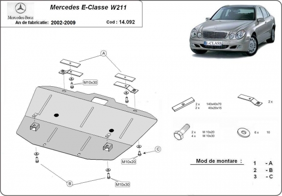 Protection sous moteur et de la radiateur Mercedes E-Classe W211