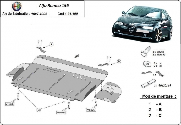 Protection sous moteur et de la boîte de vitesse Alfa Romeo 156
