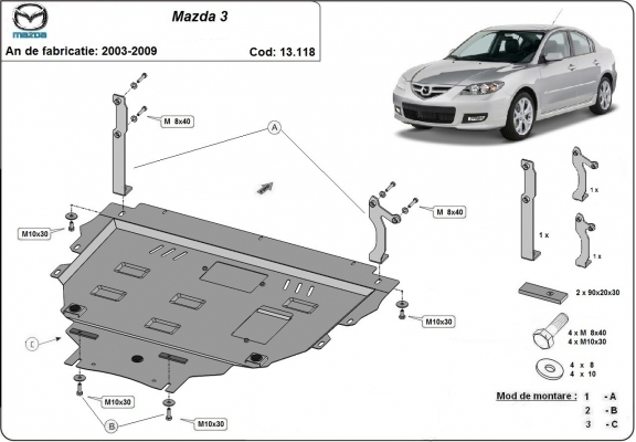 Protection sous moteur et de la boîte de vitesse Mazda 3