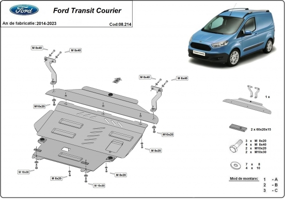 Protection sous moteur et de la boîte de vitesse Ford Transit Courier