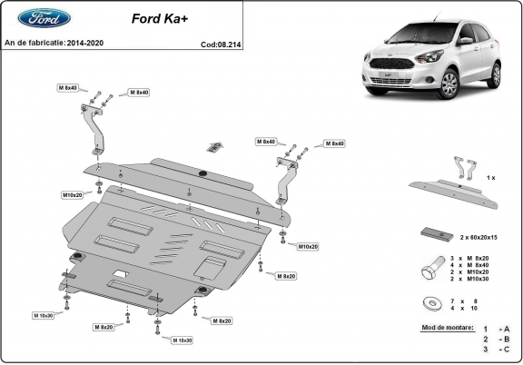 Protection sous moteur et de la boîte de vitesse Ford KA