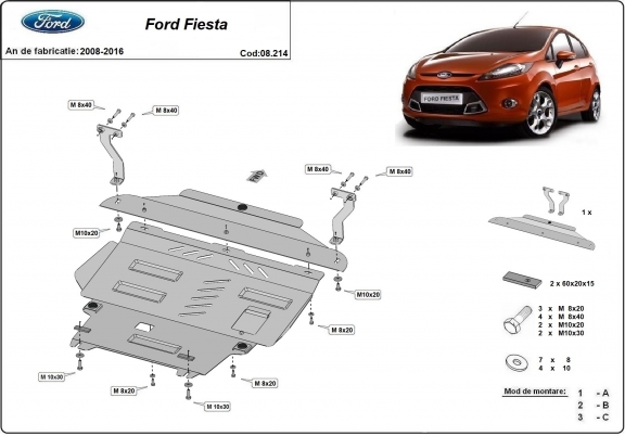 Protection sous moteur et de la boîte de vitesse Ford Fiesta