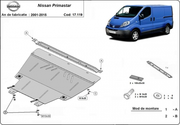 Protection sous moteur et de la boîte de vitesse Nissan Primastar