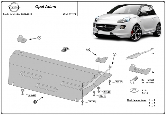 Protection sous moteur et de la boîte de vitesse Opel Adam