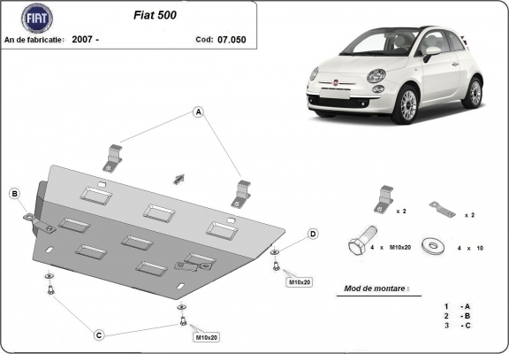 Protection sous moteur et de la boîte de vitesse Fiat 500