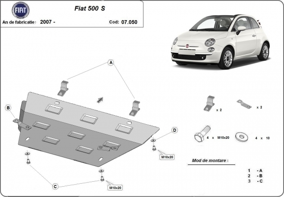 Protection sous moteur et de la boîte de vitesse Fiat 500 S