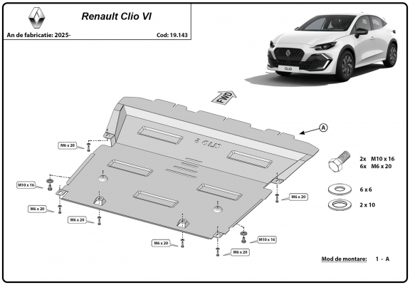 Protection sous moteur et de la boîte de vitesse Renault Clio 6