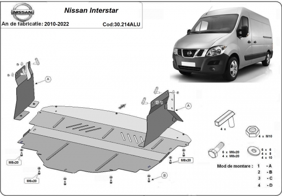 Protection sous moteur et de la boîte de vitesse Nissan Interstar - Aluminium 