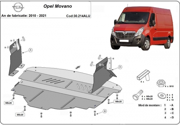 Protection sous moteur et de la boîte de vitesse Opel Movano - Aluminium 