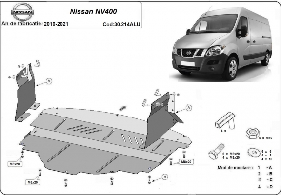Protection sous moteur et de la boîte de vitesse Nissan NV400 - Aluminium 