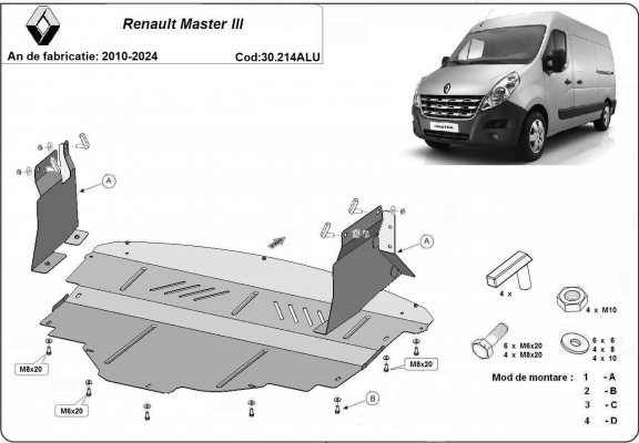 Protection sous moteur et de la boîte de vitesse Renault Master - Aluminium 
