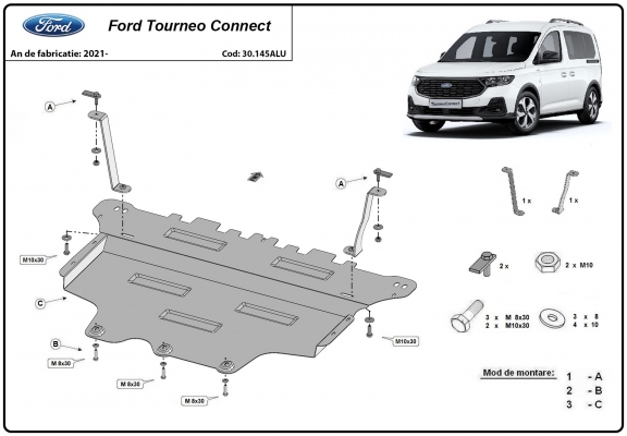 Aluminium protection sous moteur et de la boîte de vitesse Ford Tourneo Connect