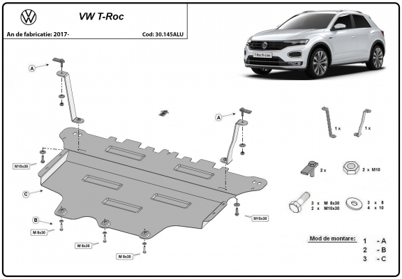 Aluminium protection sous moteur et de la boîte de vitesse Volkswagen T-Roc