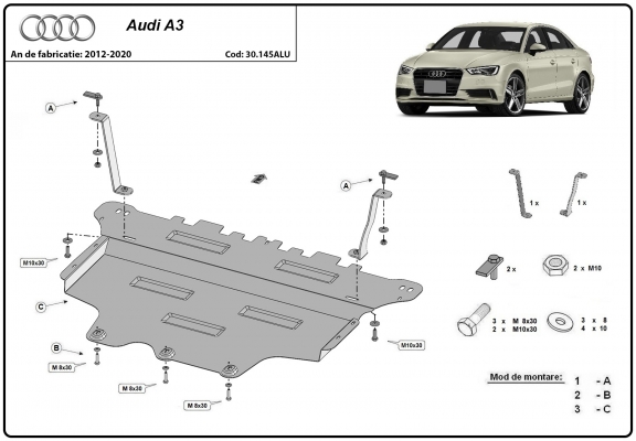 Aluminium protection sous moteur et de la boîte de vitesse Audi A3