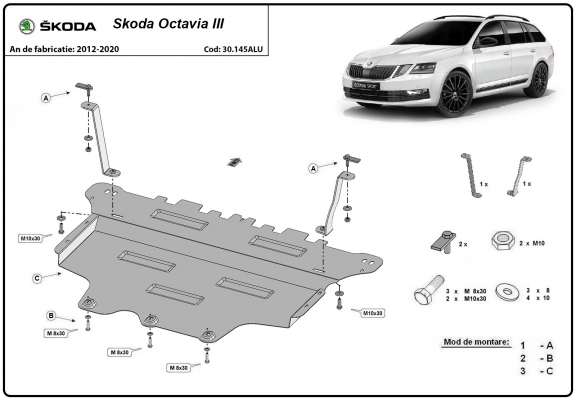 Aluminium protection sous moteur et de la boîte de vitesse Skoda Octavia 3