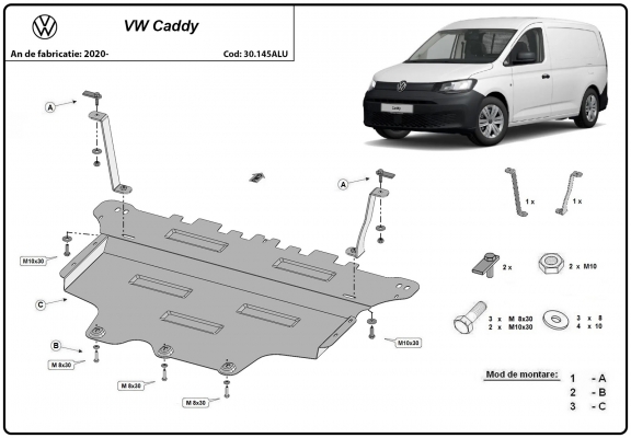 Aluminium protection sous moteur et de la boîte de vitesse VW Caddy