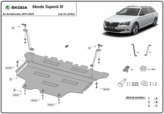 Aluminium protection sous moteur et de la boîte de vitesse Skoda Superb III