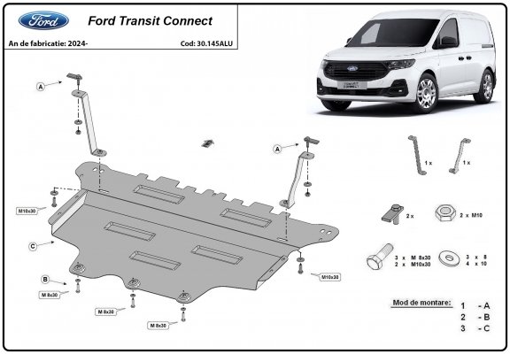 Aluminium protection sous moteur et de la boîte de vitesse Ford Transit Connect