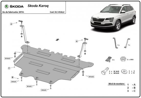 Aluminium protection sous moteur et de la boîte de vitesse Skoda Karoq