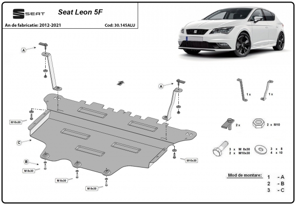 Aluminium protection sous moteur et de la boîte de vitesse Seat Leon Mk3 5F