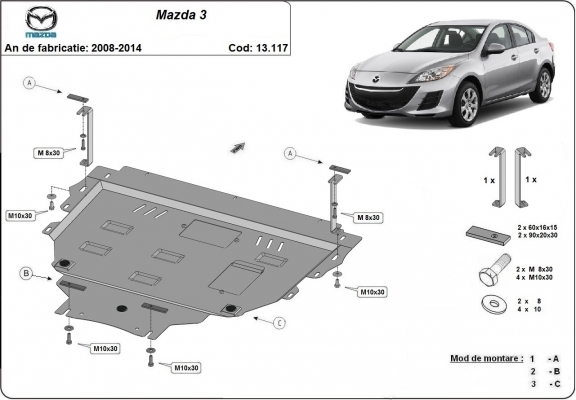 Protection sous moteur et de la boîte de vitesse Mazda 3