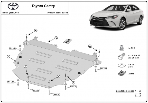 Protection sous moteur et de la boîte de vitesse Toyota Camry