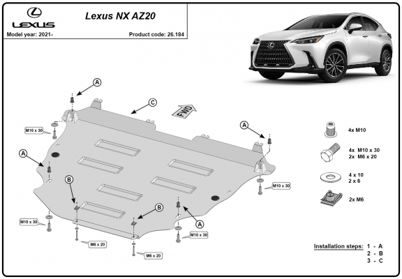 Protection sous moteur et de la boîte de vitesse Lexus NX AZ20