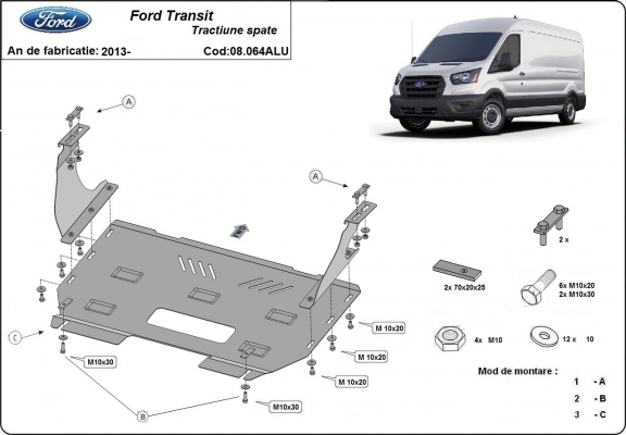 Aluminium protection sous moteur et de la boîte de vitesse Ford Transit RWD