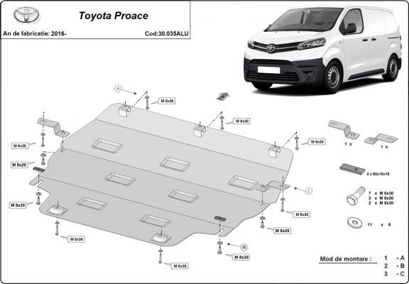Protection sous moteur et de la boîte de vitesse Toyota Proace - Aluminium 
