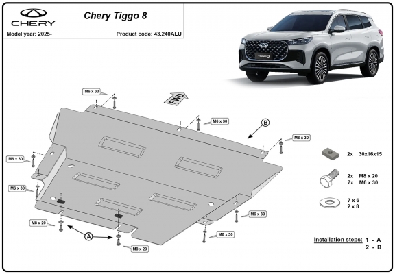 Protection sous moteur et de la boîte de vitesse  Chery Tiggo 8 - Aluminium  
