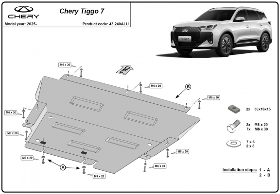Protection sous moteur et de la boîte de vitesse  Chery Tiggo 7 - Aluminium  